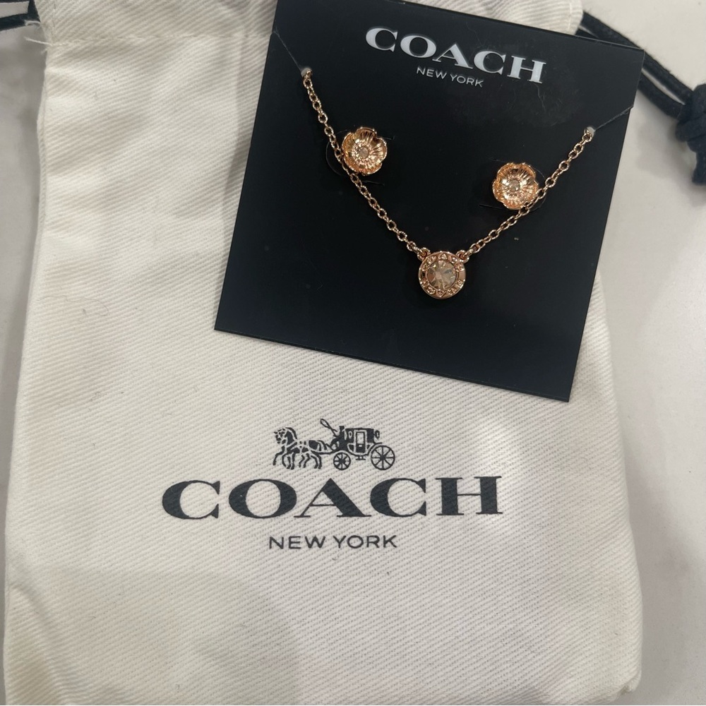 Coach rose gold flower stud earrings and matching necklace set - Picture 8 of 10